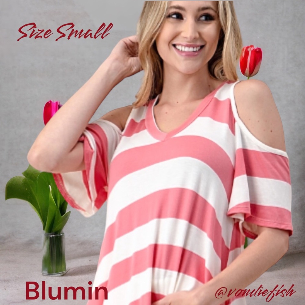 Blumin Short Sleeve Cold Shoulder Stripe Tunic Top